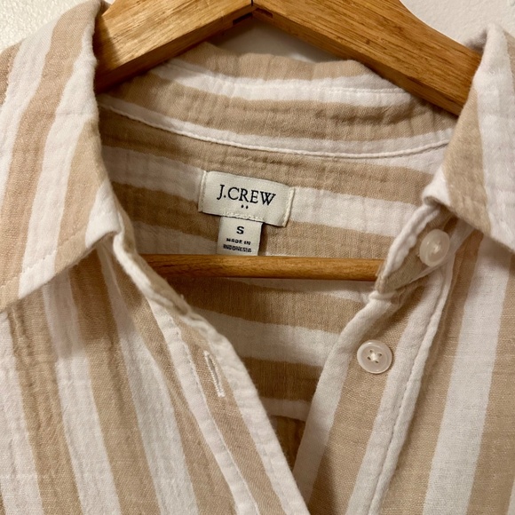 J. Crew Tan and Cream Oversized Cotton Button Down Shirt | Size Small - Picture 3 of 7